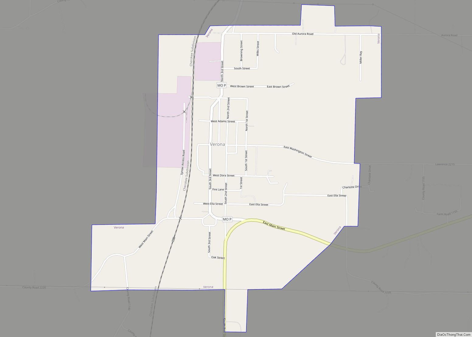 Map of Verona town, Missouri