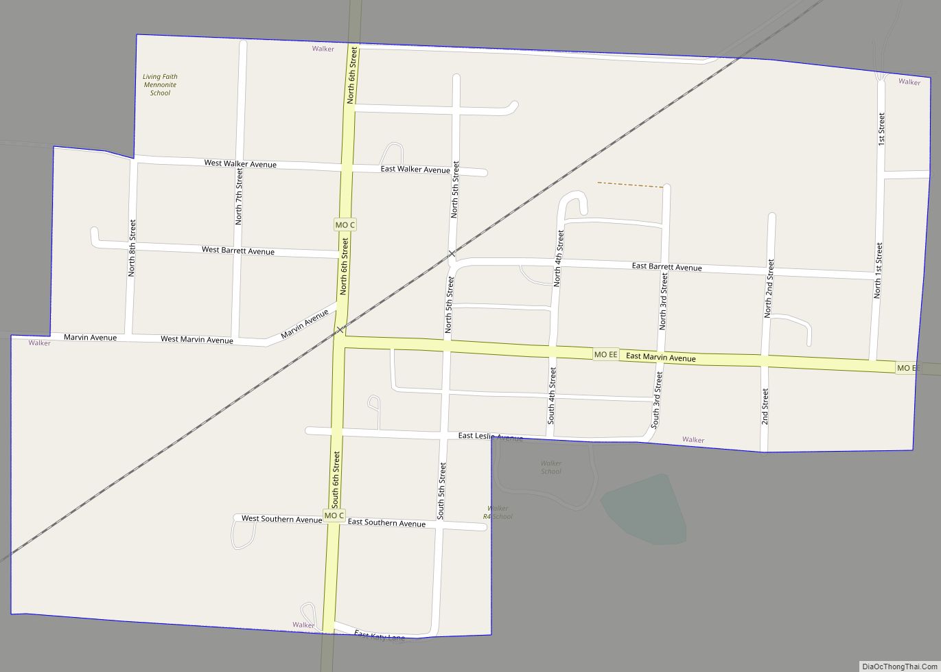 Map of Walker city, Missouri