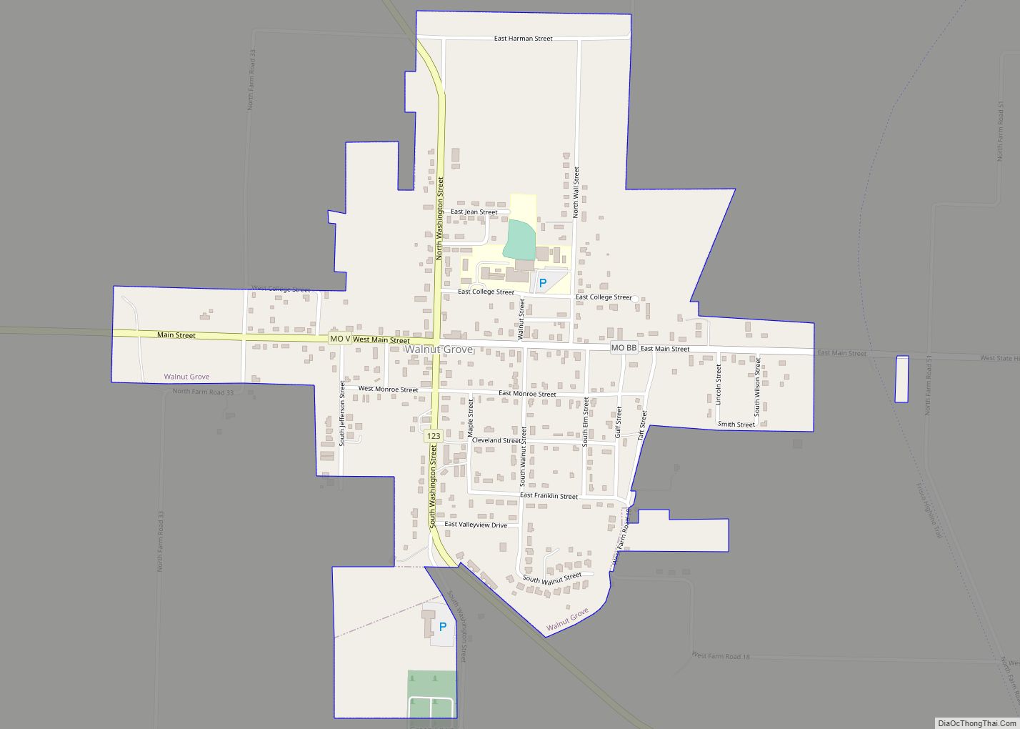 Map of Walnut Grove city, Missouri