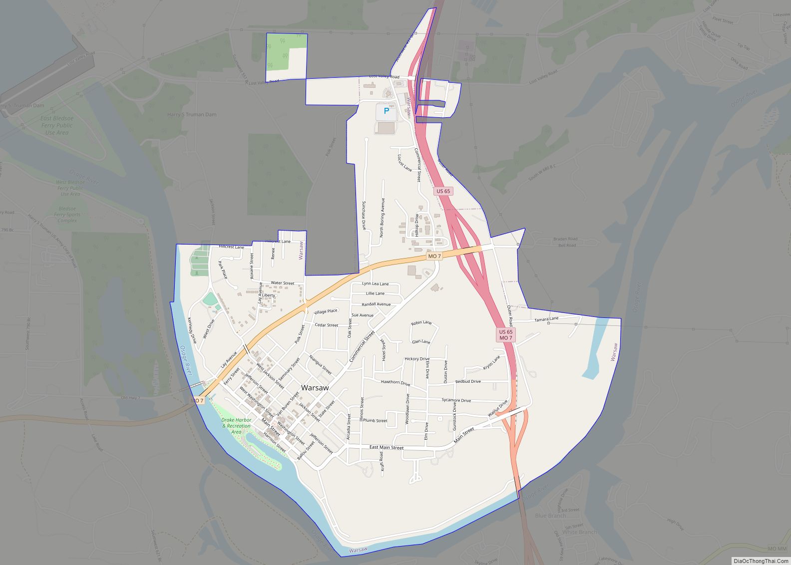 Map of Warsaw city, Missouri