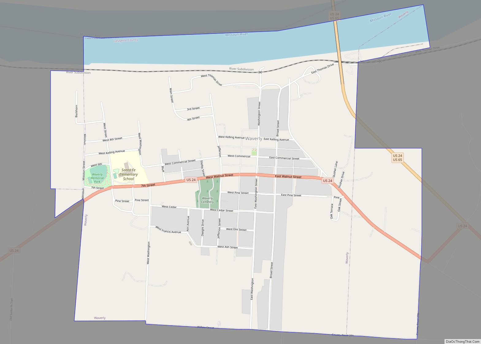 Map of Waverly city, Missouri