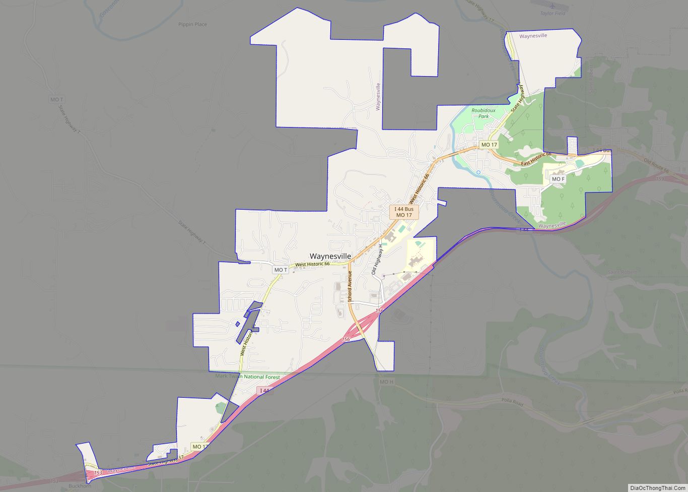 Map of Waynesville city, Missouri