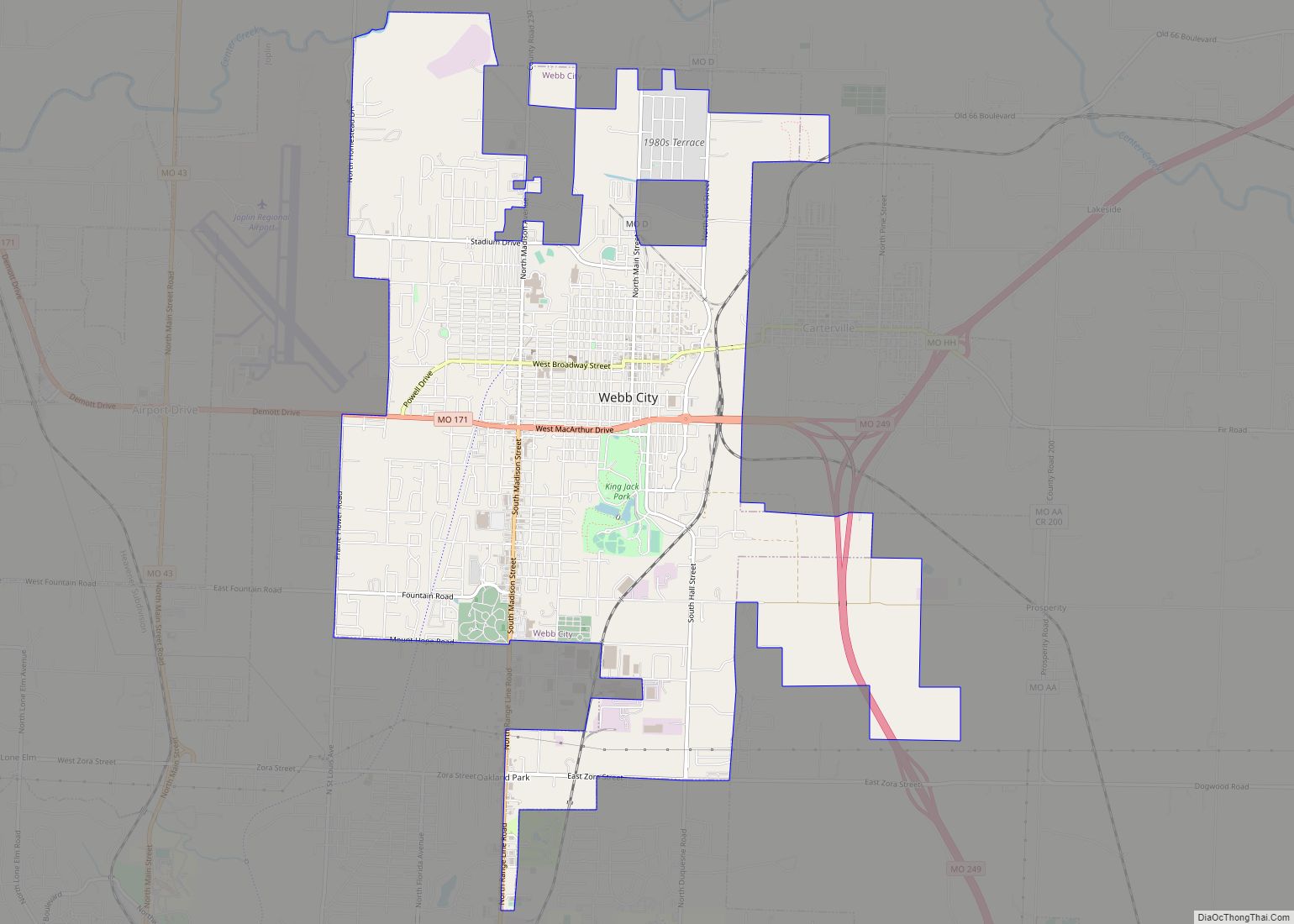 Map of Webb City city