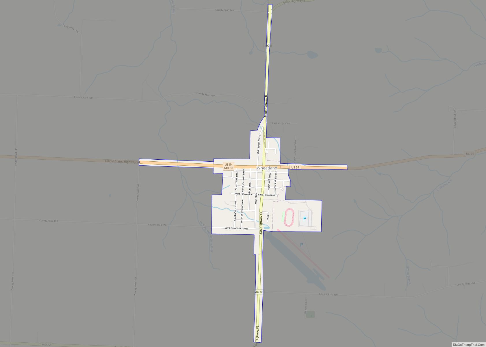 Map of Wheatland city, Missouri