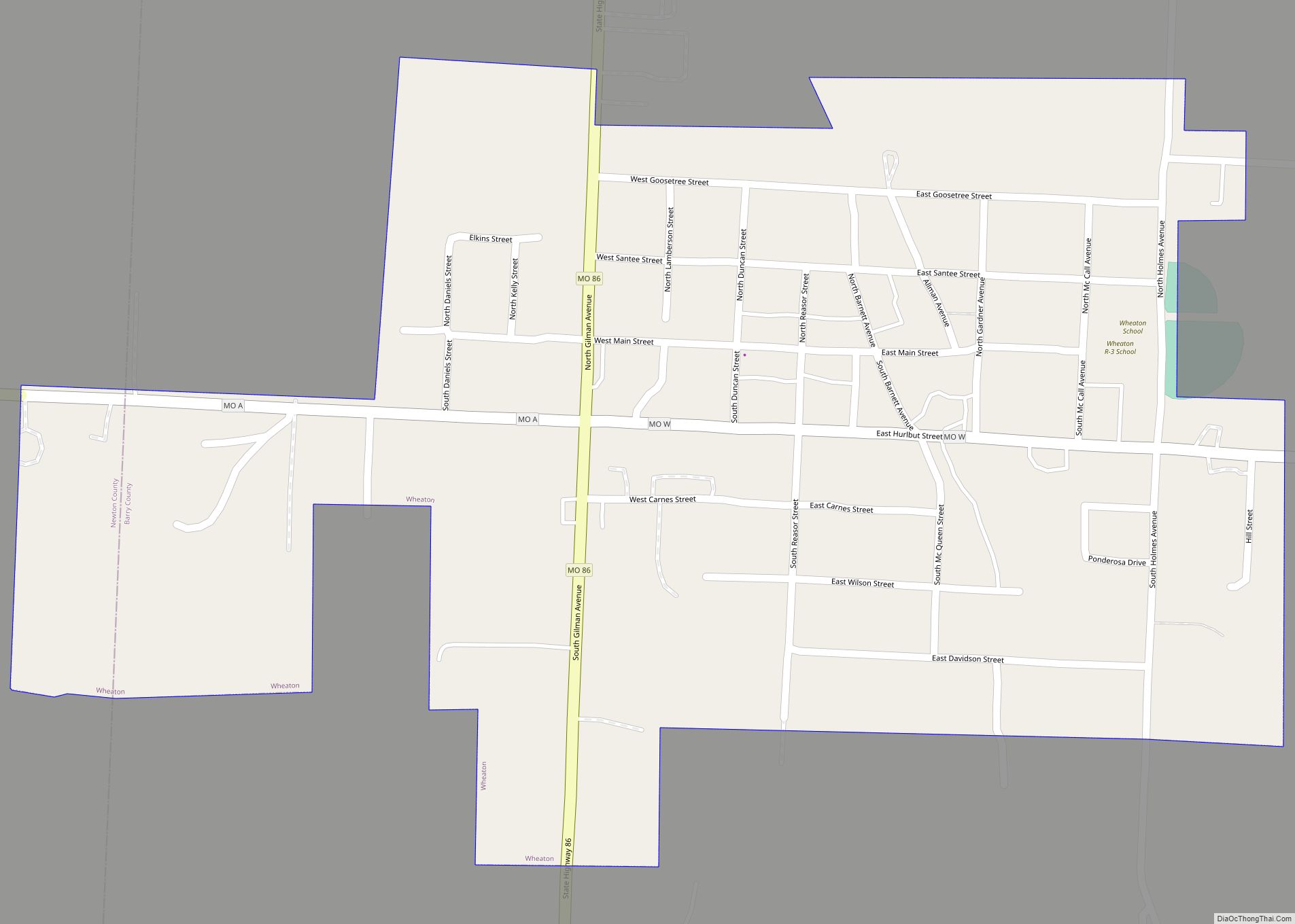 Map of Wheaton city, Missouri
