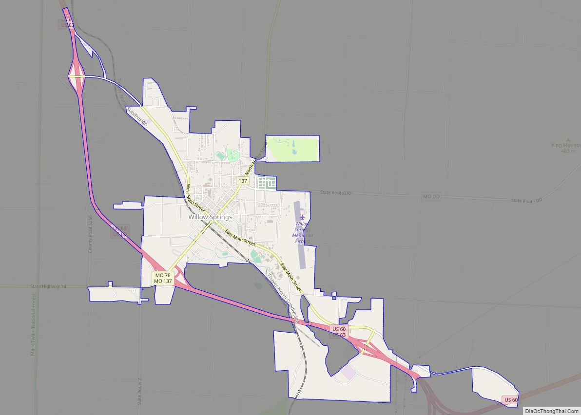 Map of Willow Springs city, Missouri