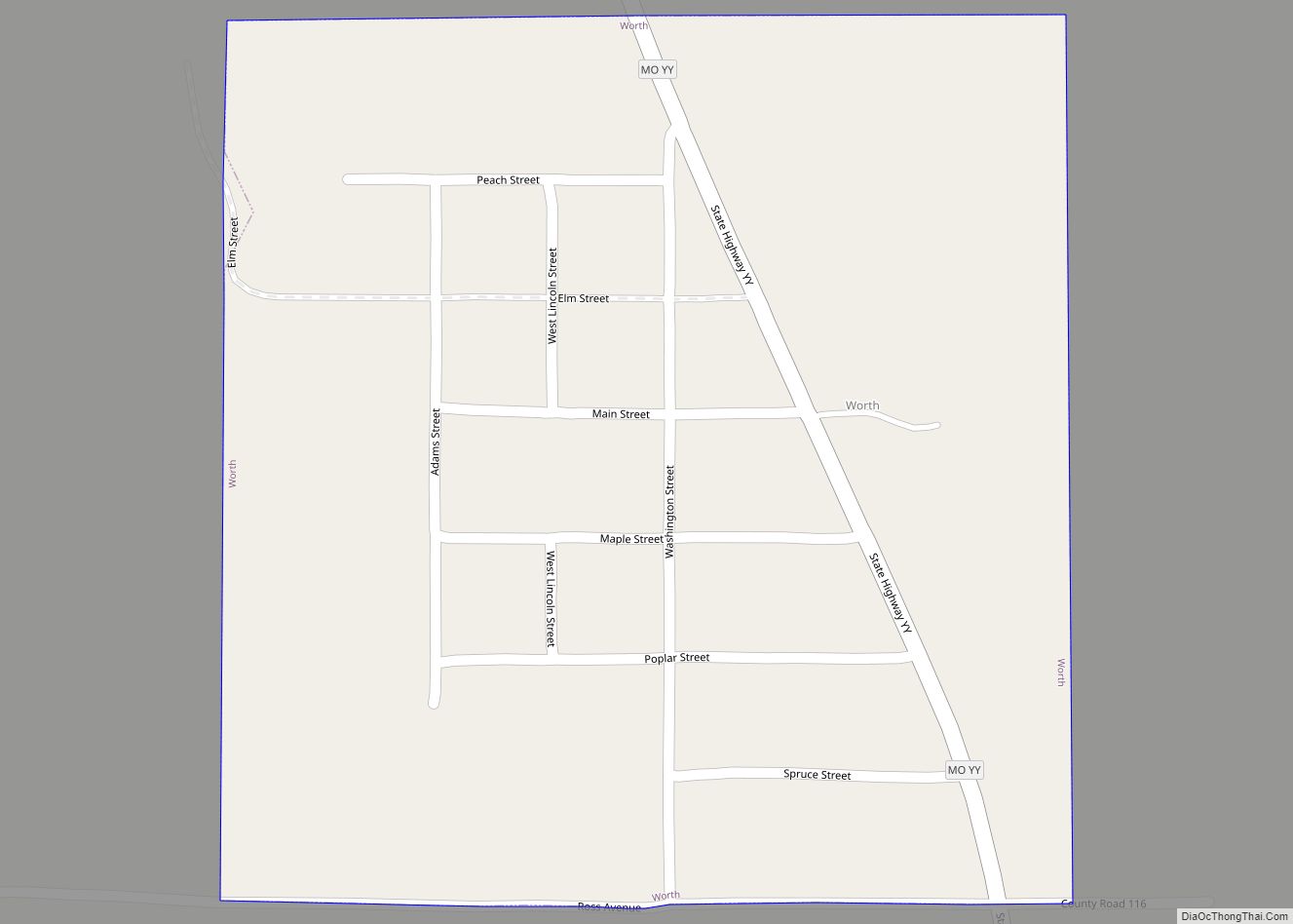 Map of Worth village, Missouri