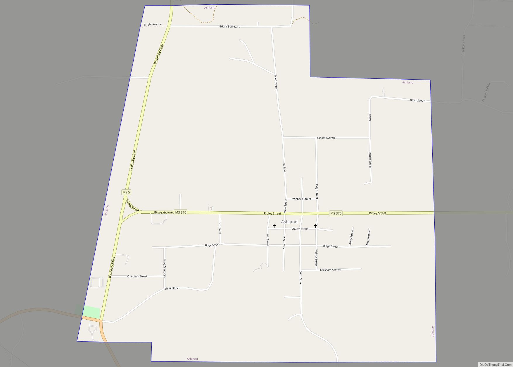 Map of Ashland town, Mississippi