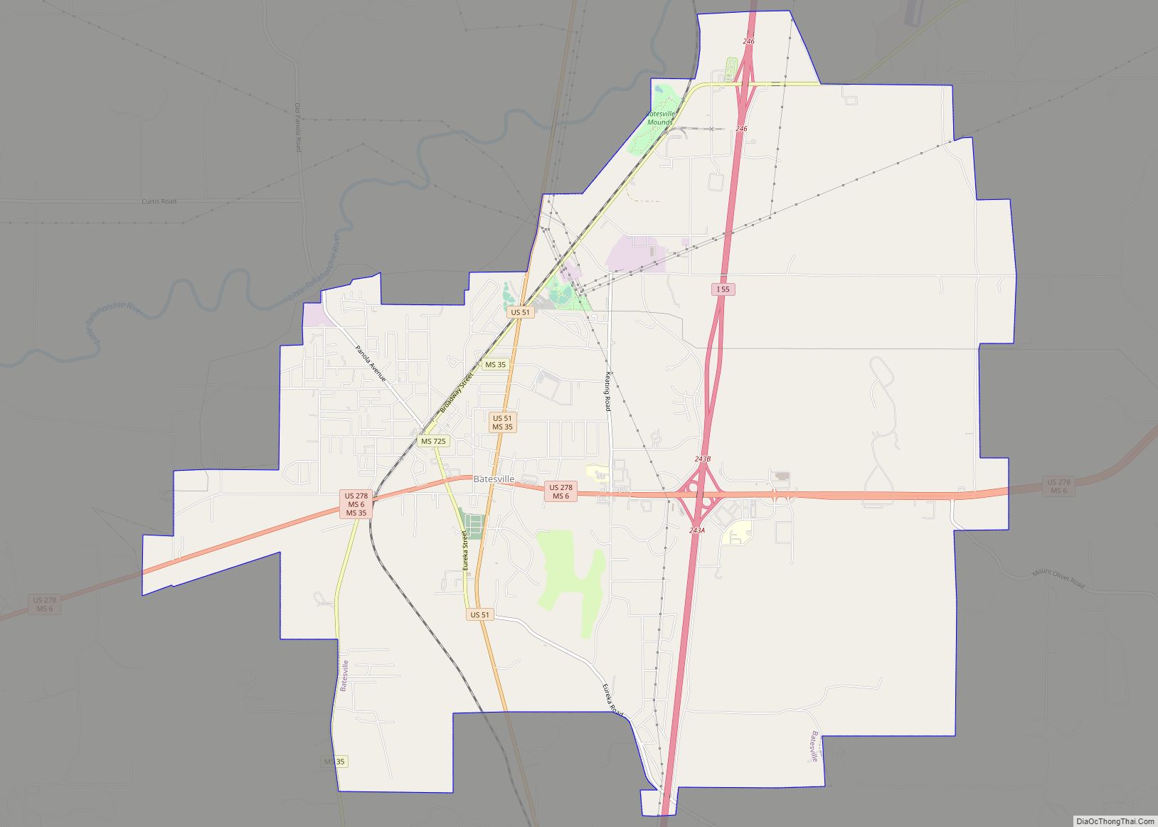 Map of Batesville city, Mississippi