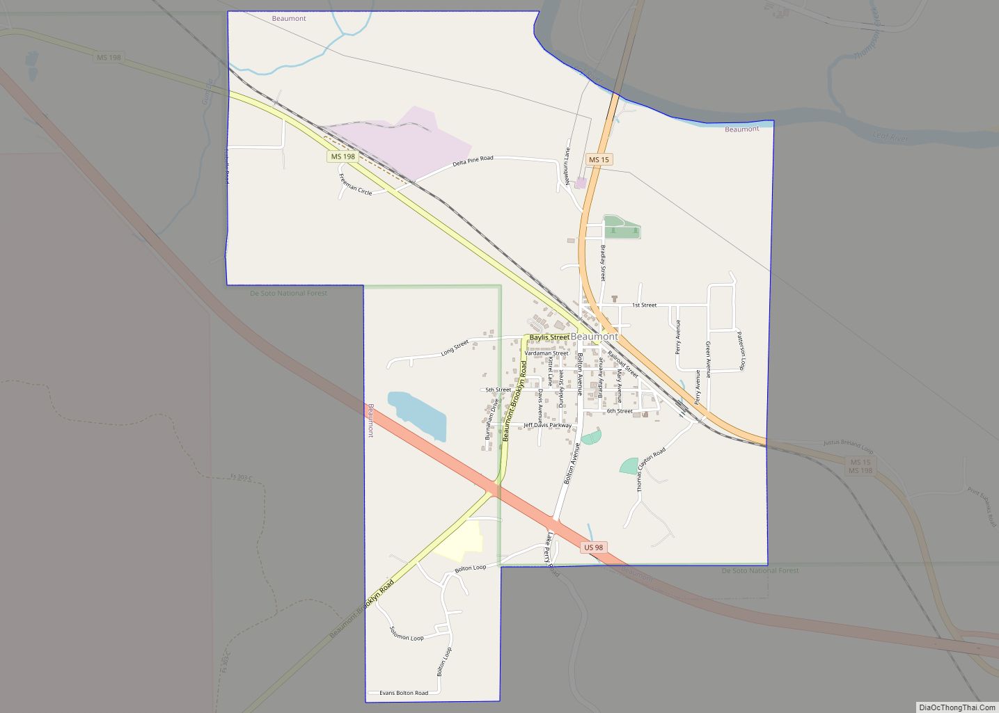 Map of Beaumont town, Mississippi