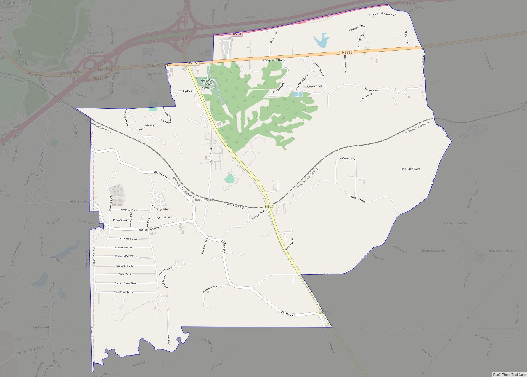 Map of Beechwood CDP, Mississippi