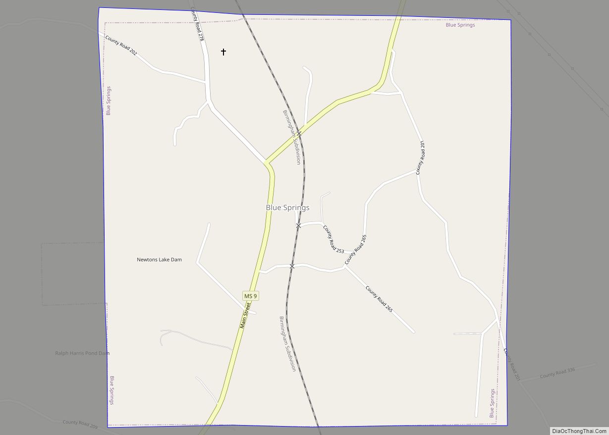 Map of Blue Springs village, Mississippi