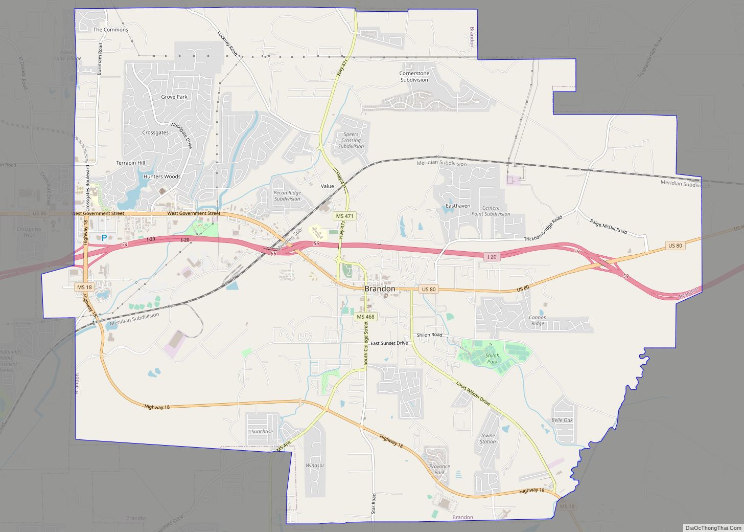 Map of Brandon city, Mississippi