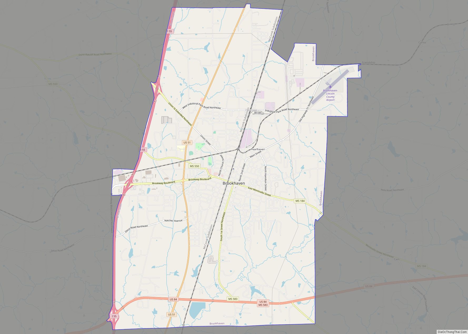 Map of Brookhaven city, Mississippi
