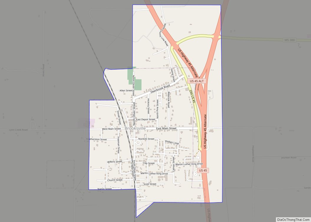 Map of Brooksville town, Mississippi