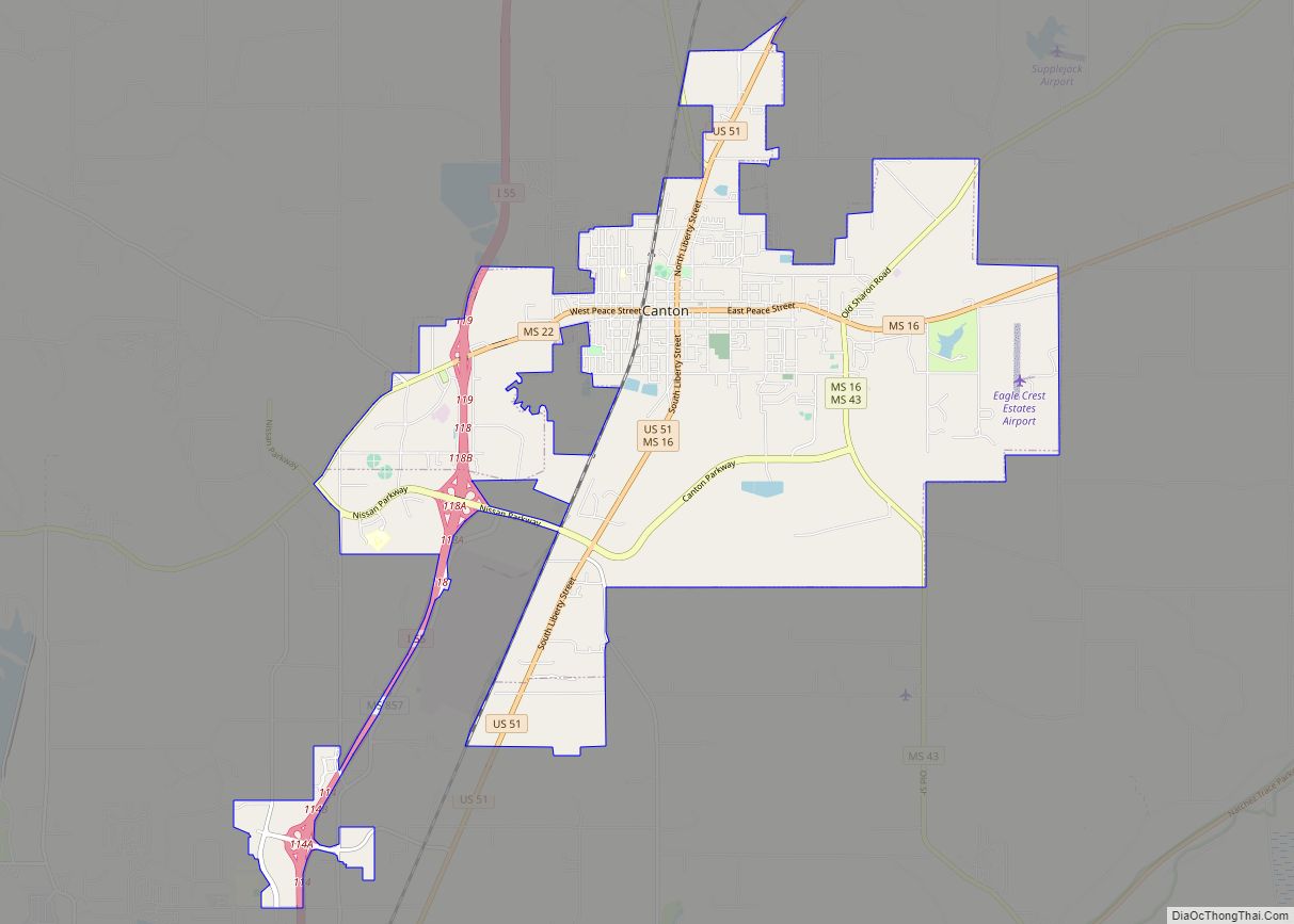 Map of Canton city, Mississippi