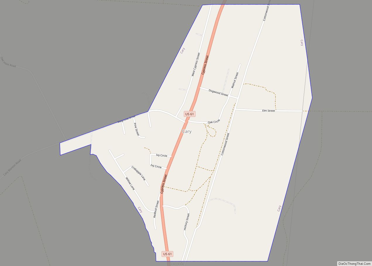 Map of Cary town, Mississippi
