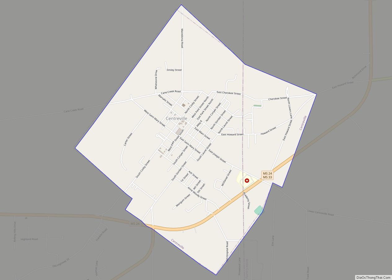 Map of Centreville town, Mississippi