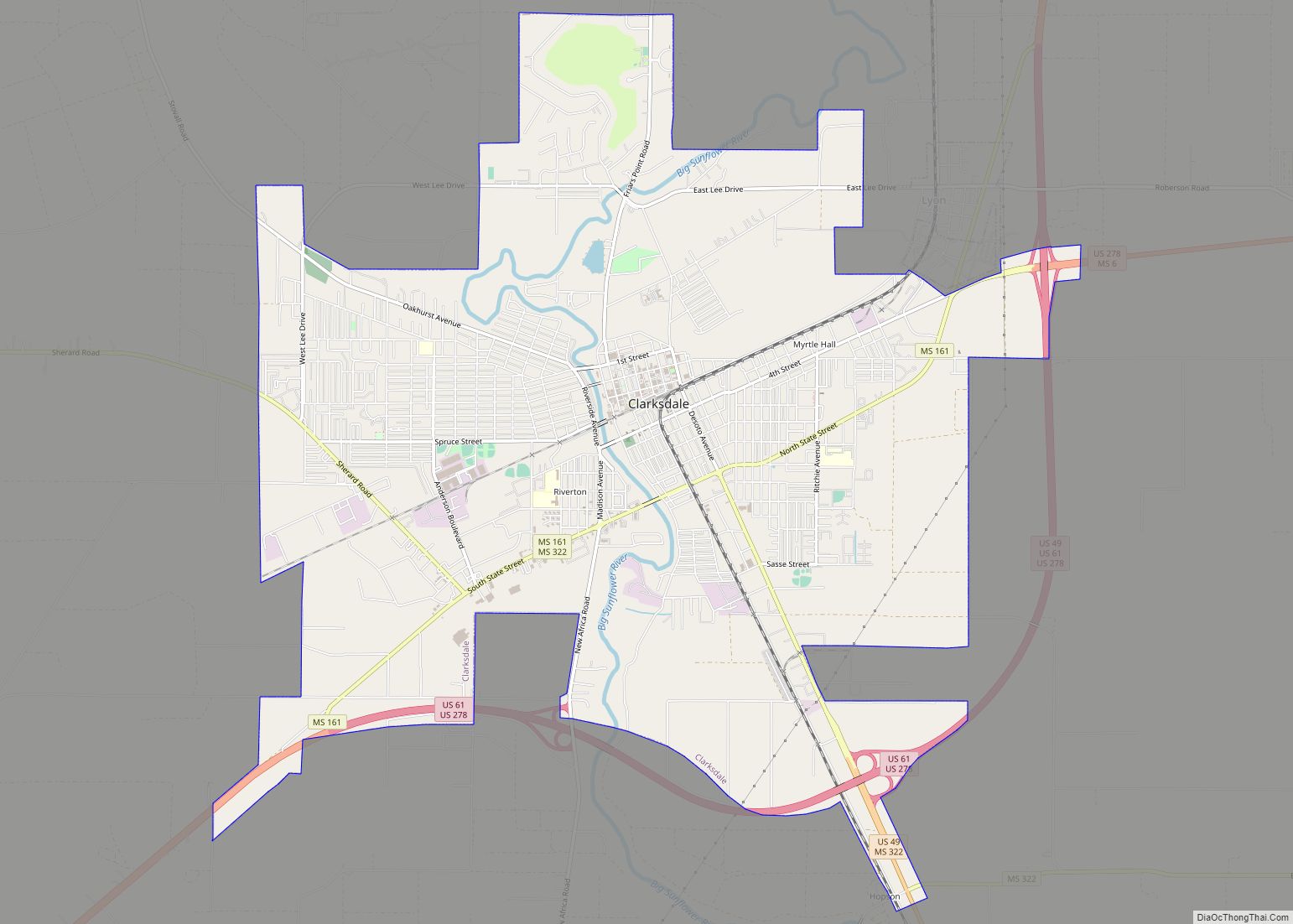 Map of Clarksdale city, Mississippi