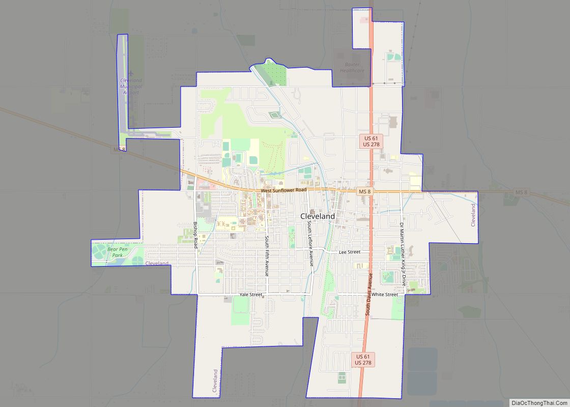 Map of Cleveland city, Mississippi