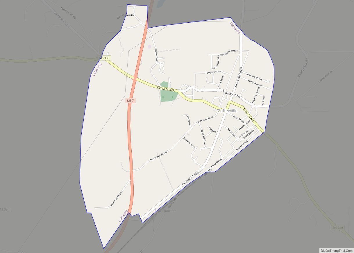 Map of Coffeeville town, Mississippi