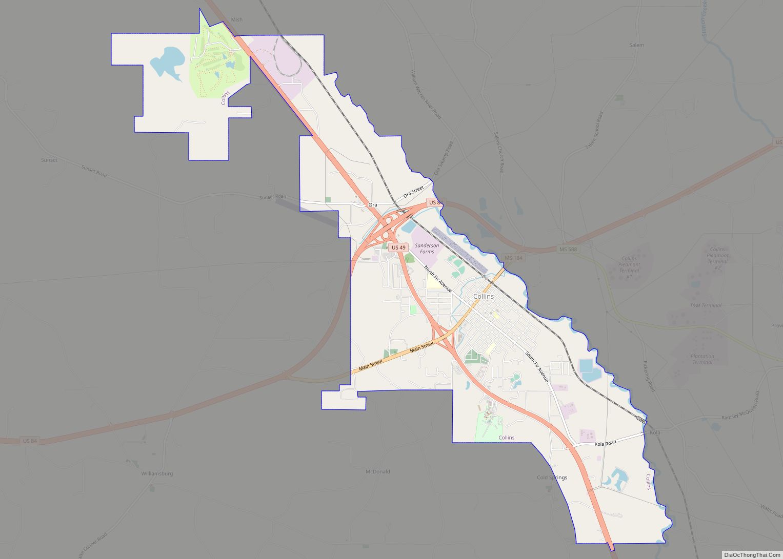 Map of Collins city, Mississippi