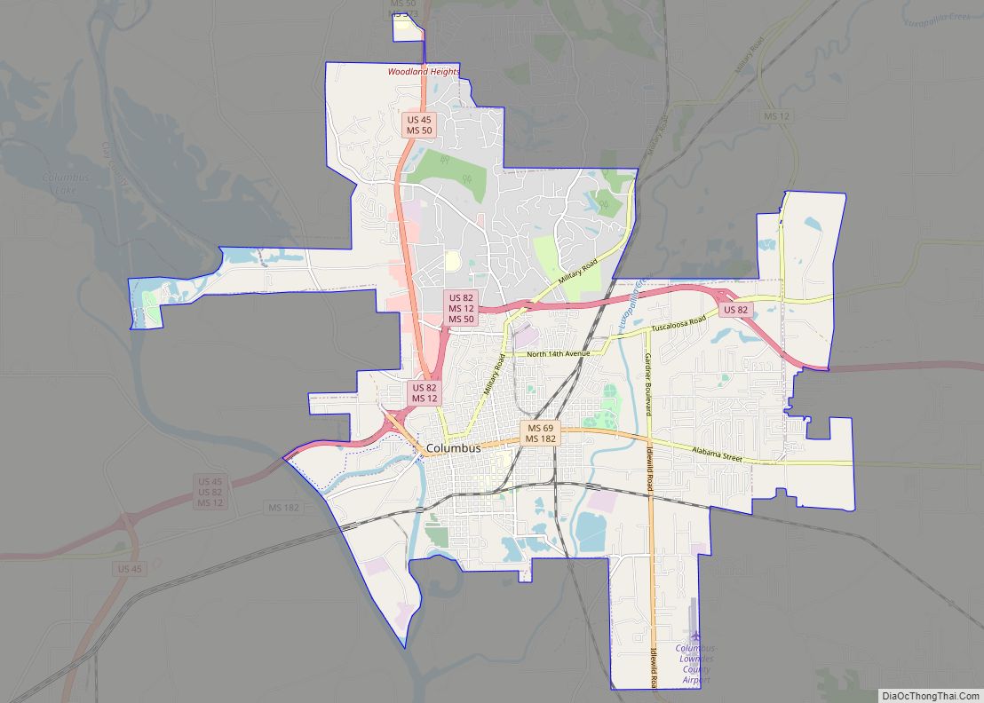 Map of Columbus city, Mississippi