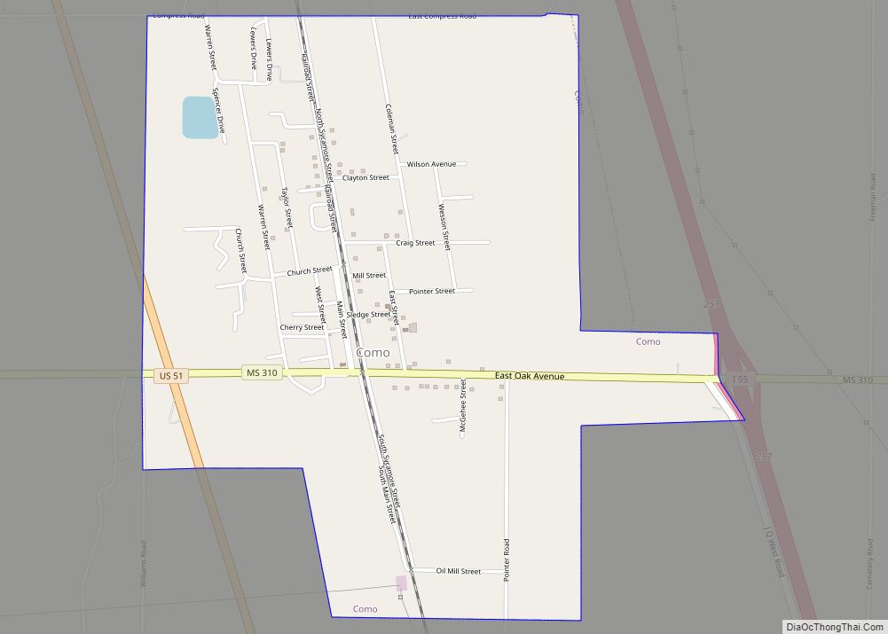 Map of Como town, Mississippi