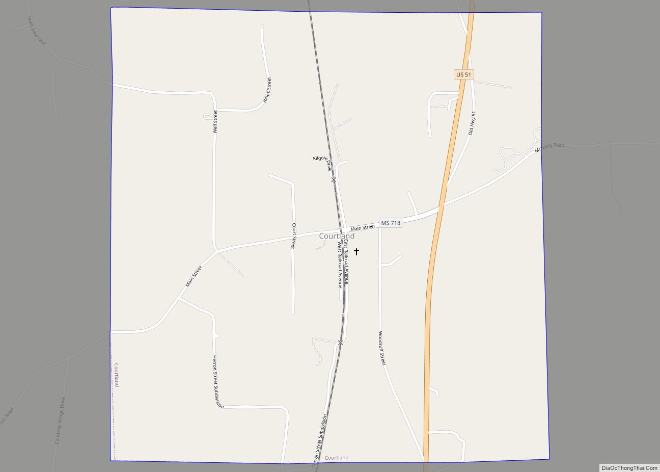 Map of Courtland town, Mississippi