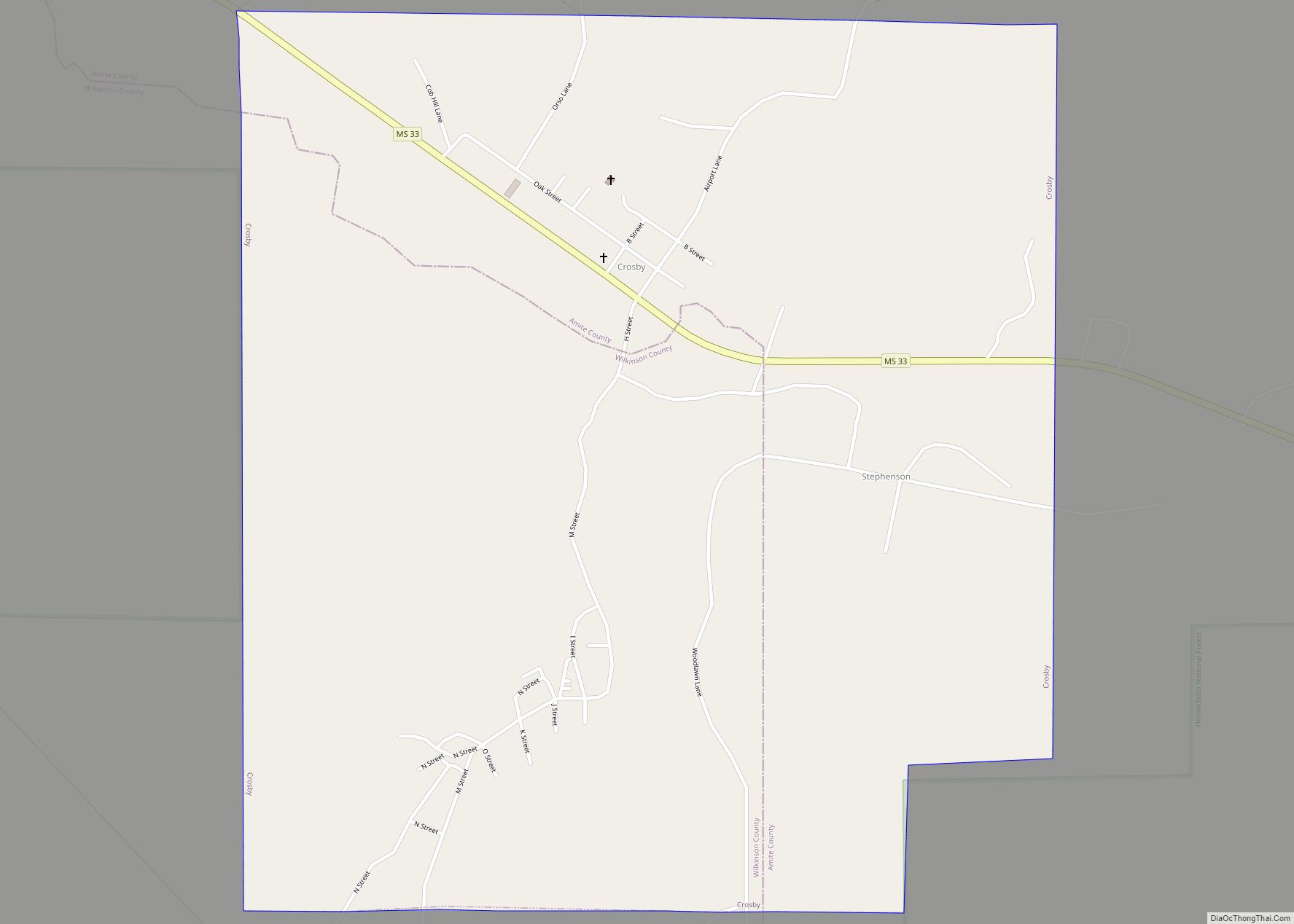 Map of Crosby town, Mississippi