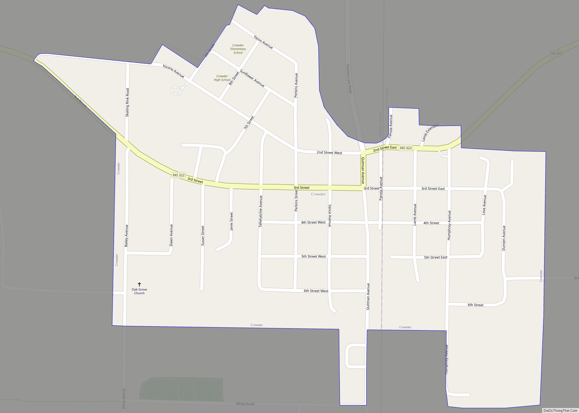 Map of Crowder town, Mississippi