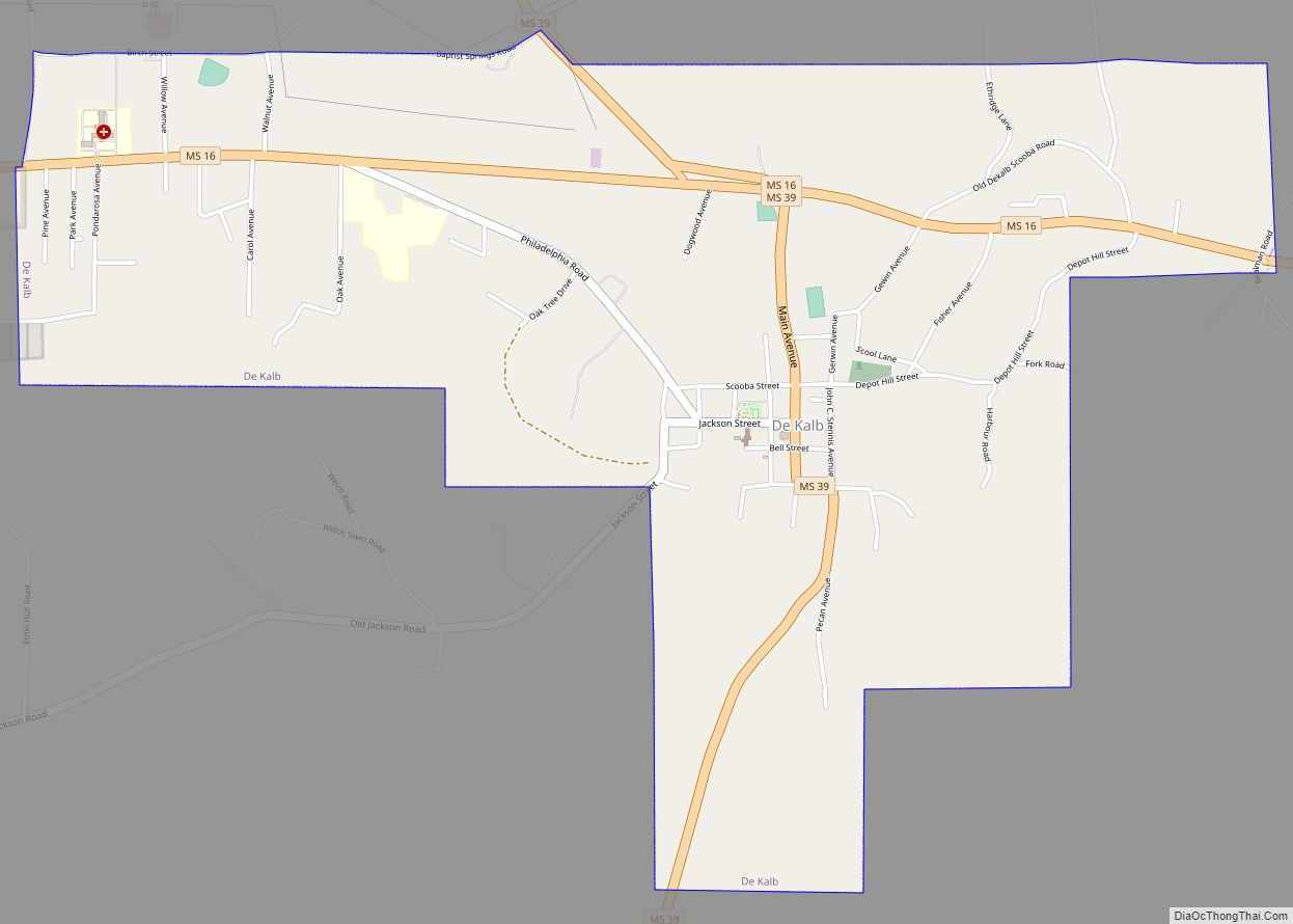 Map of De Kalb town, Mississippi