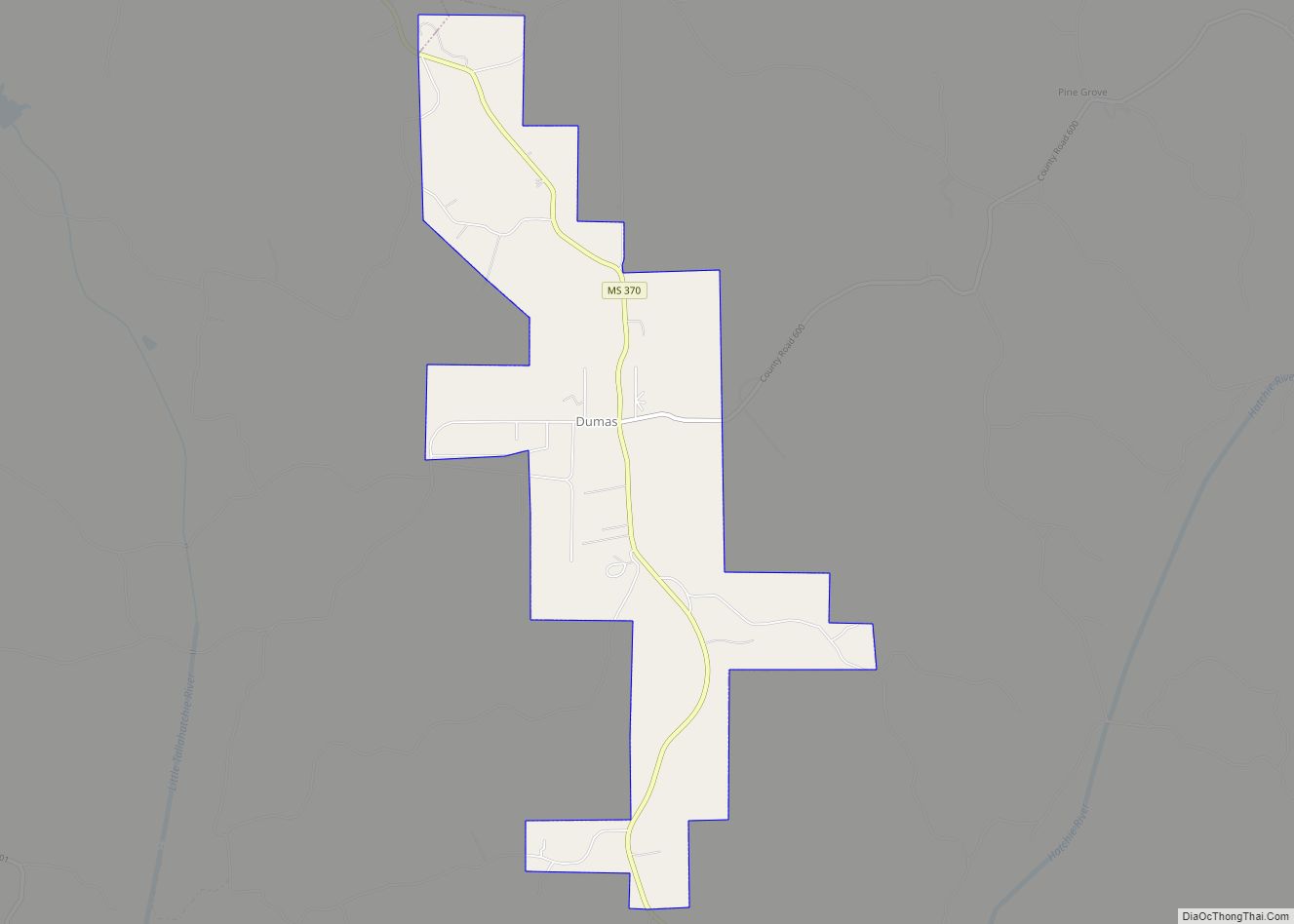 Map of Dumas town, Mississippi