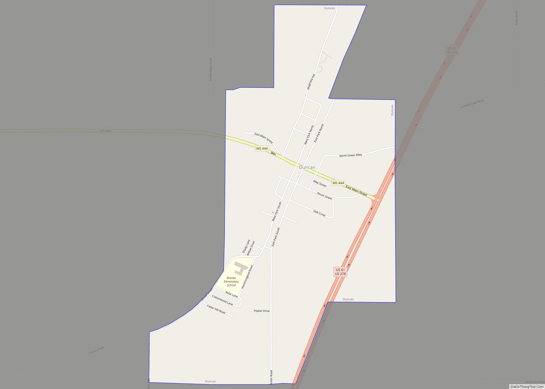 Map of Duncan town, Mississippi