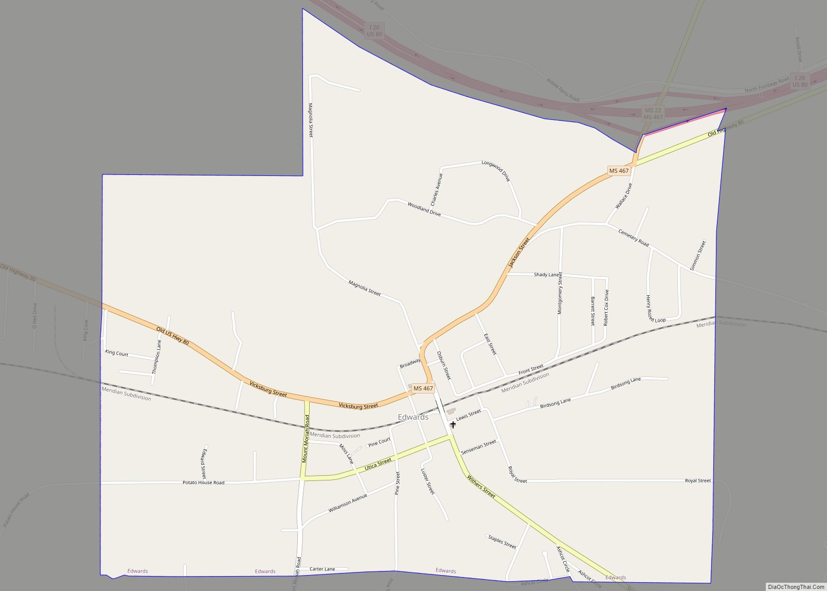 Map of Edwards town, Mississippi