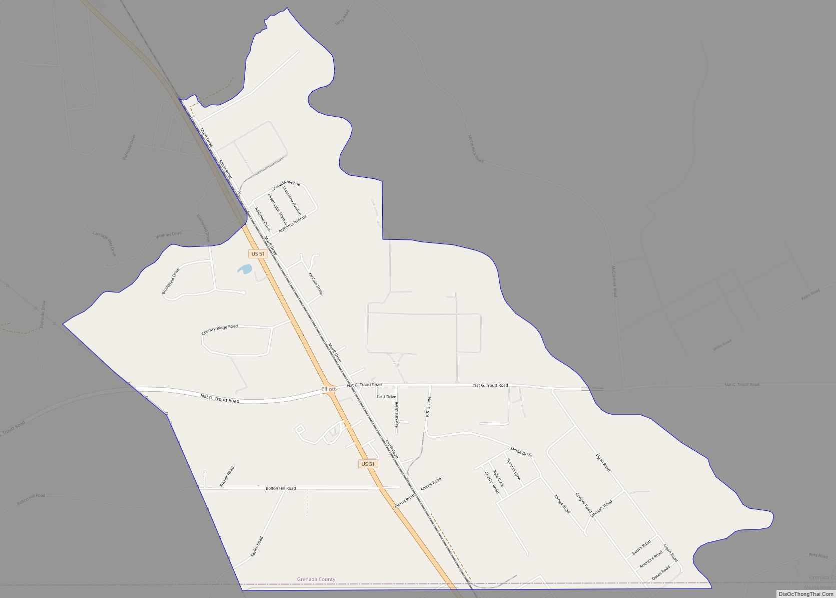 Map of Elliott CDP, Mississippi