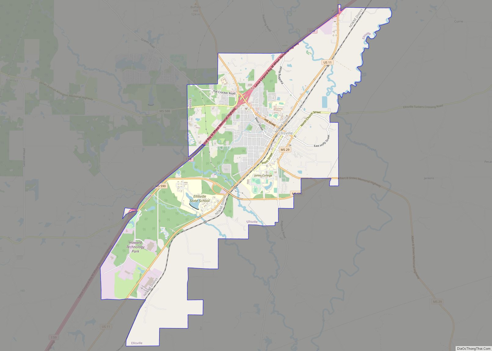 Map of Ellisville city, Mississippi