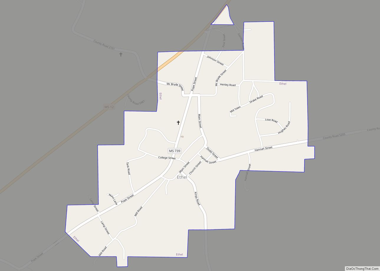 Map of Ethel town, Mississippi
