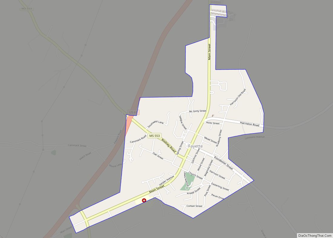 Map of Fayette city, Mississippi
