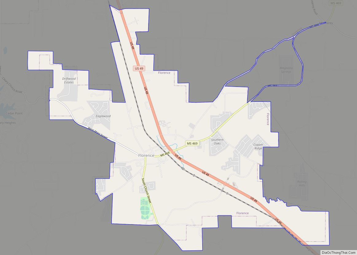 Map of Florence city, Mississippi