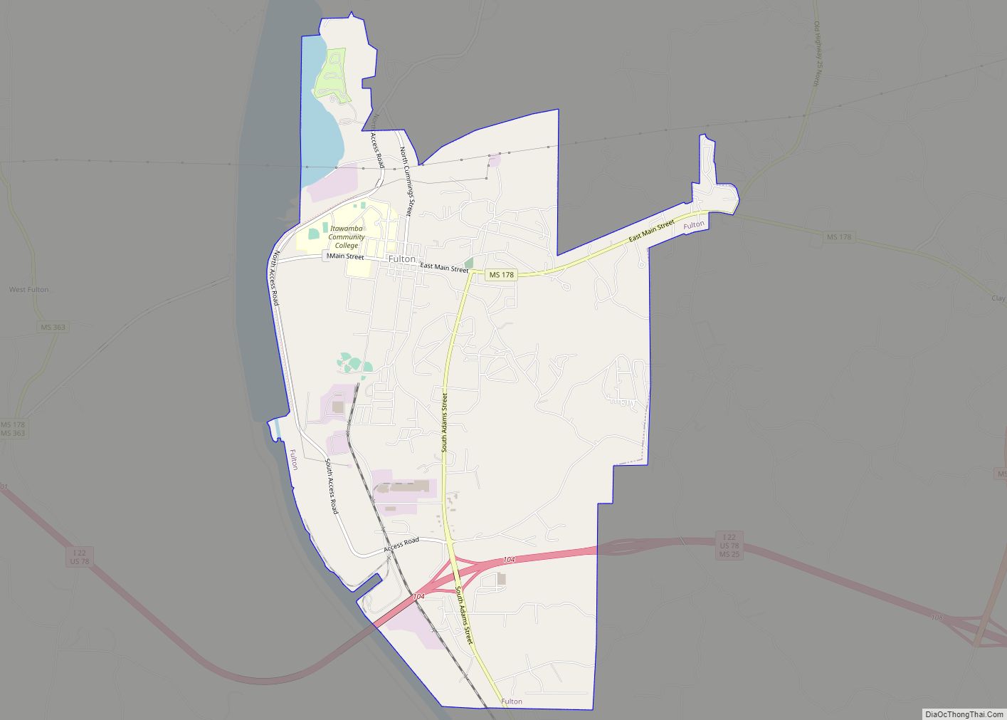 Map of Fulton city, Mississippi