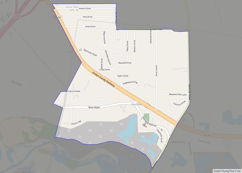Map of Glendale CDP, Mississippi
