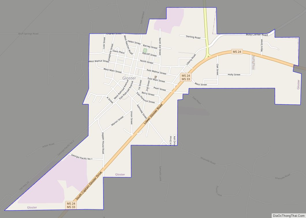 Map of Gloster town, Mississippi