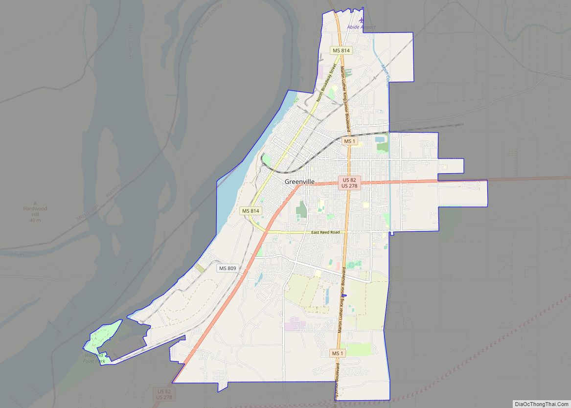Map of Greenville city, Mississippi