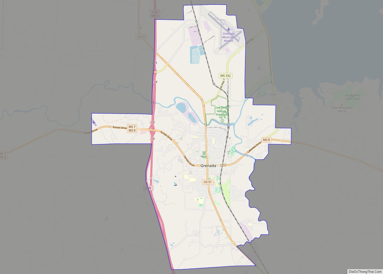 Map of Grenada city, Mississippi