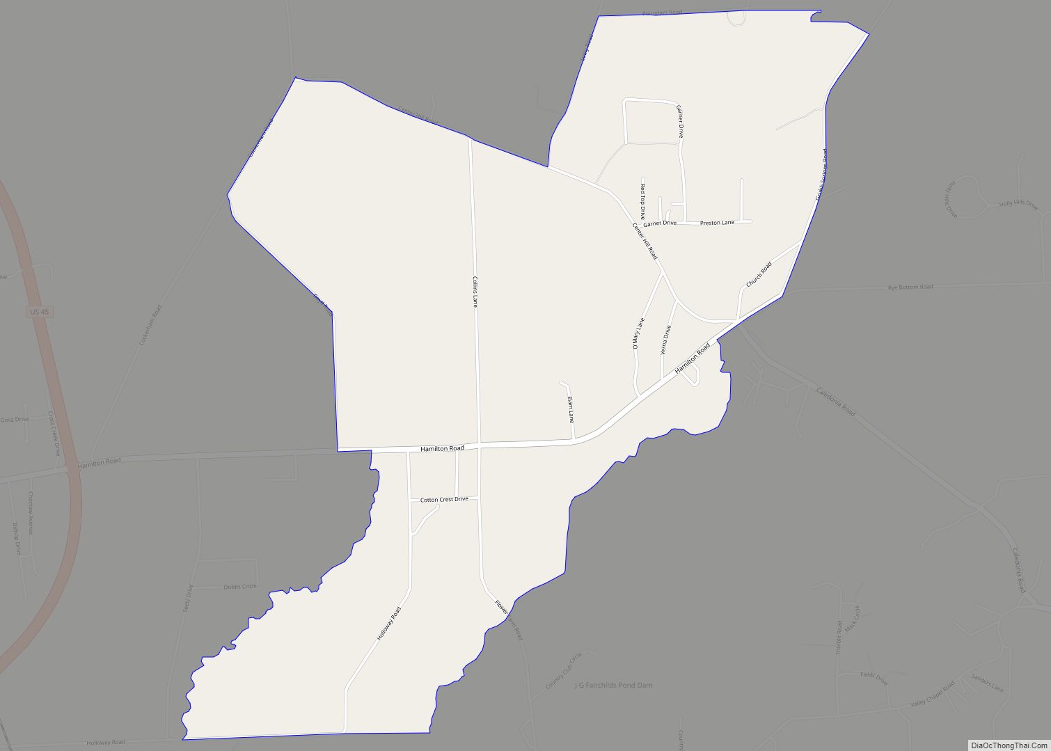 Map of Hamilton CDP, Mississippi