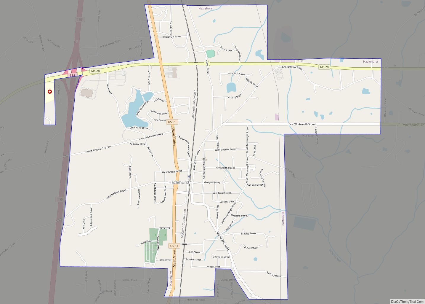 Map of Hazlehurst city, Mississippi