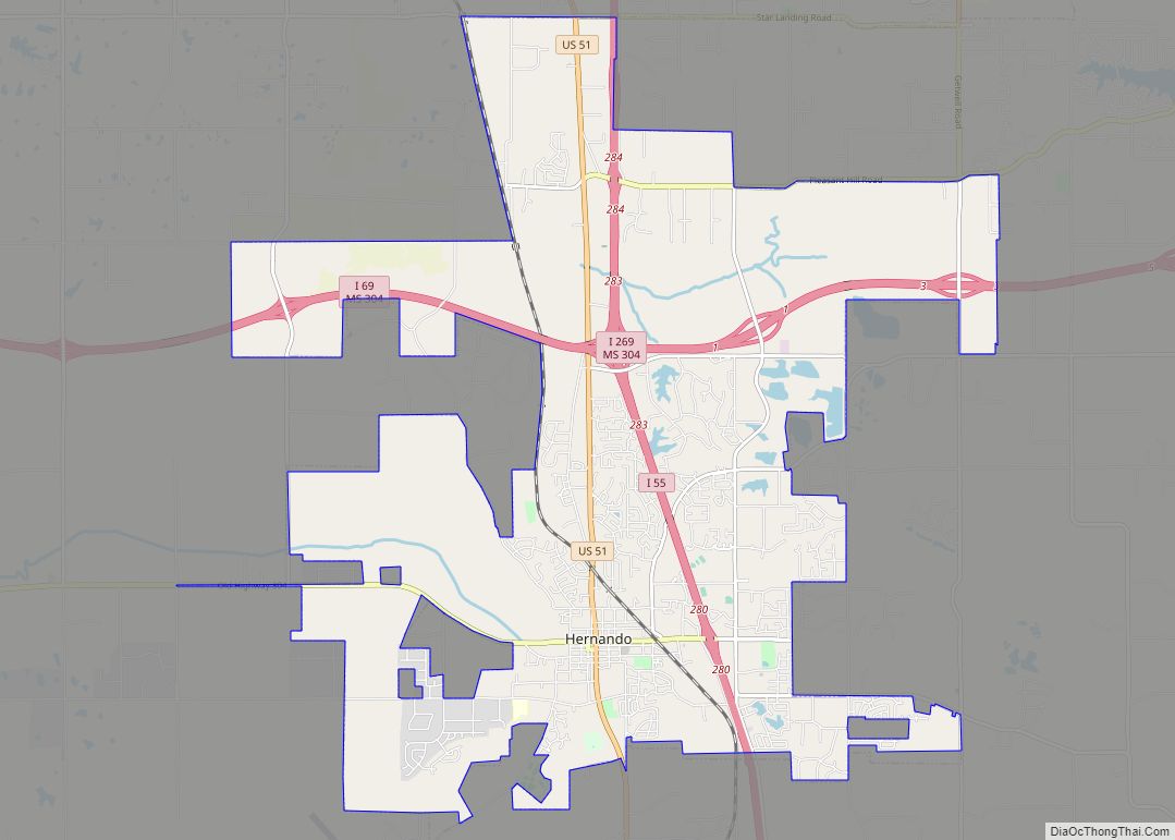 Map of Hernando city, Mississippi
