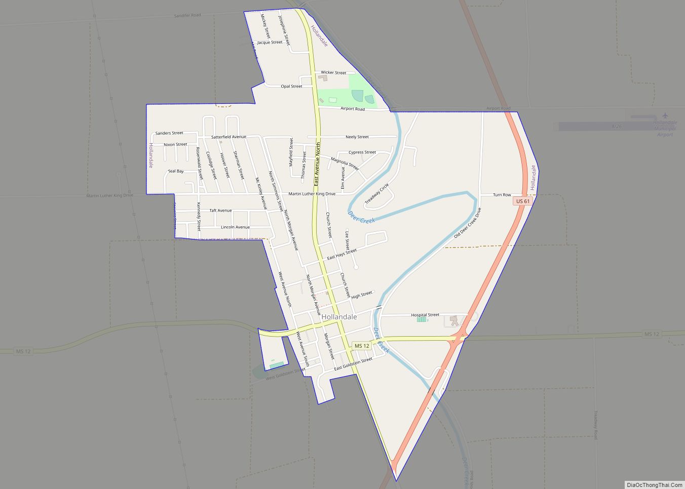Map of Hollandale city, Mississippi