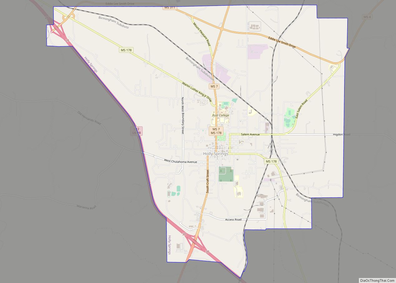 Map of Holly Springs city, Mississippi